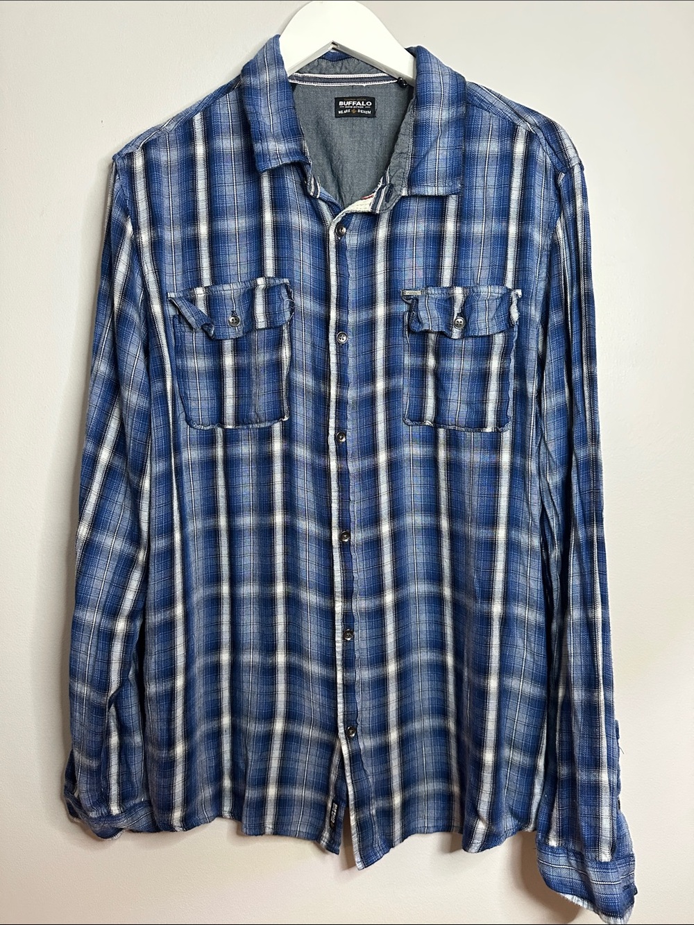 Buffalo David Bitton Blue and White Plaid Button-Down Shirt